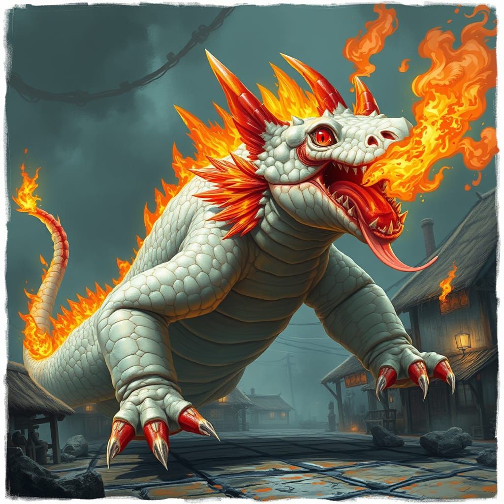 Giant Fire Salamander Destroys Village: Mystical Realism