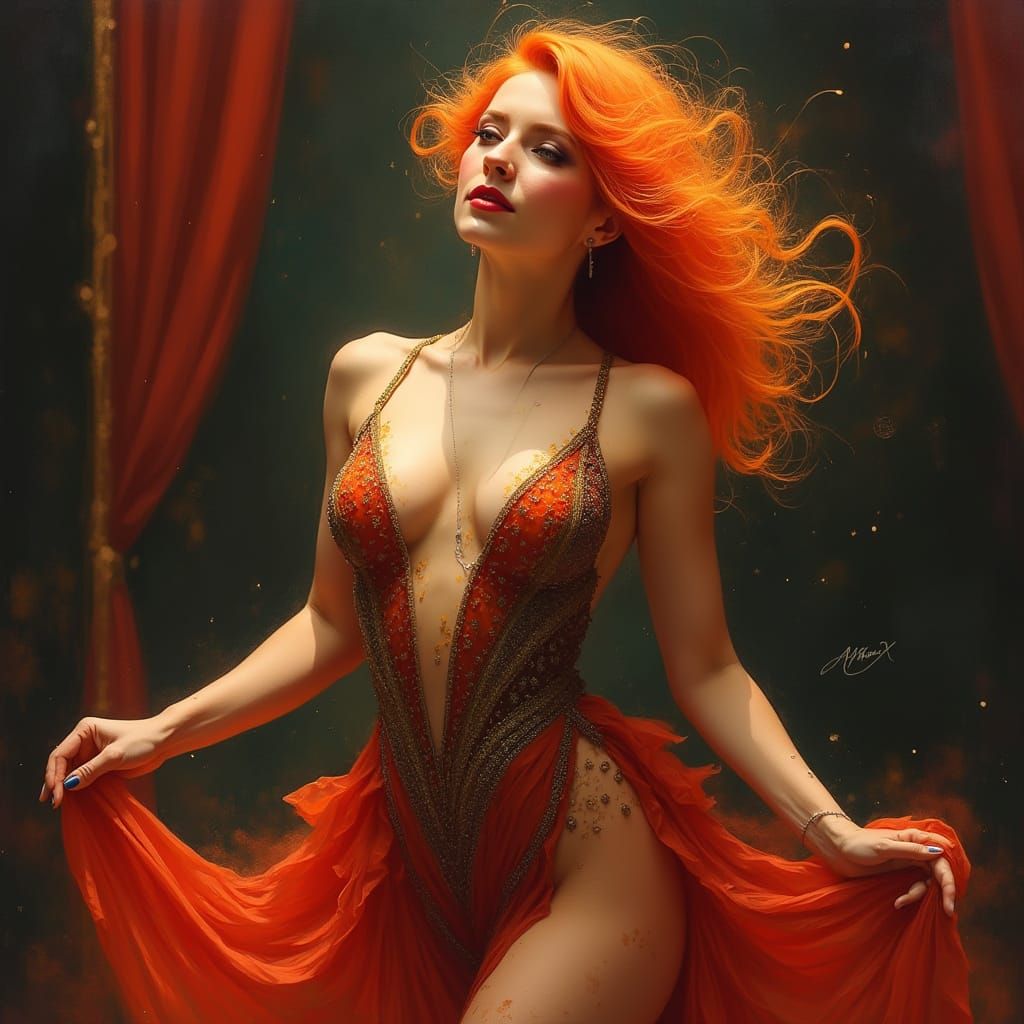 Sensual Cabaret Dancer in Art Deco Style