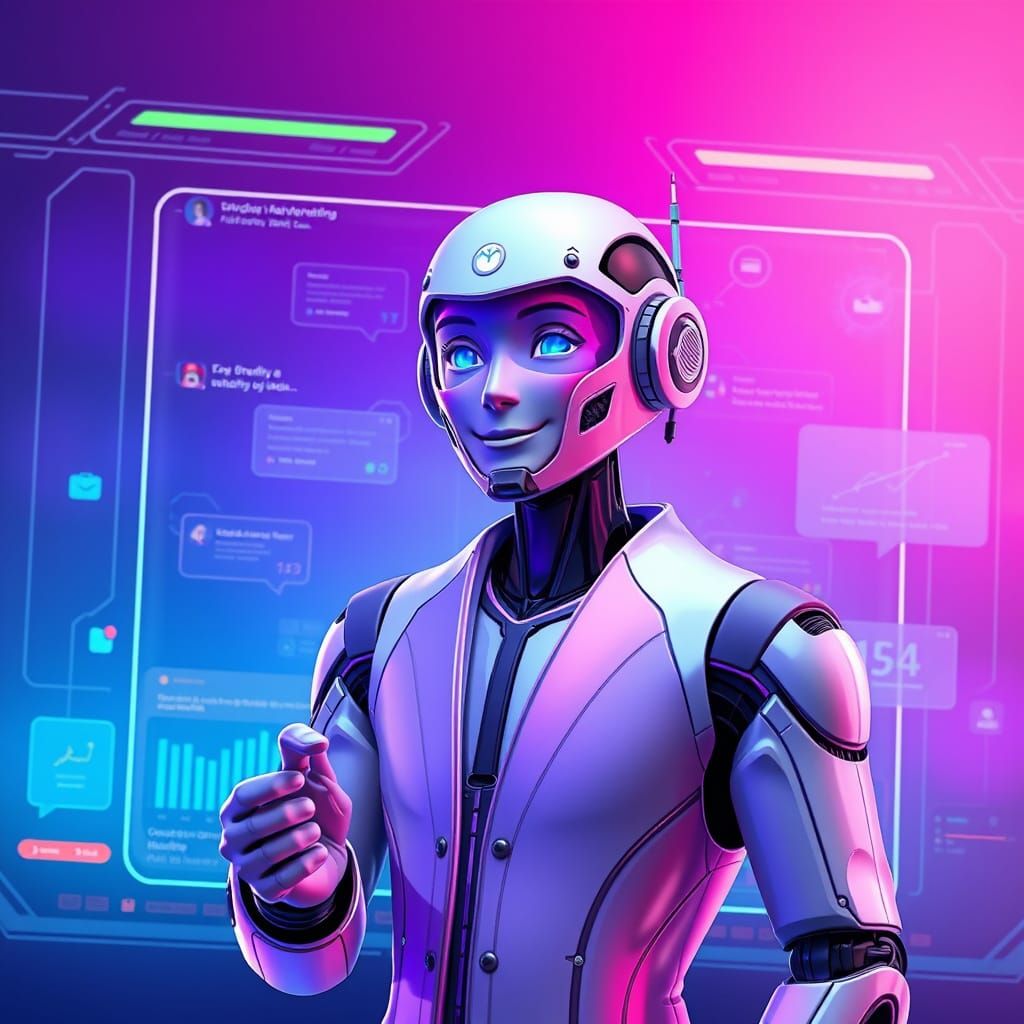 Chatbot Avatar on Virtual Screen in Matte Painting Style