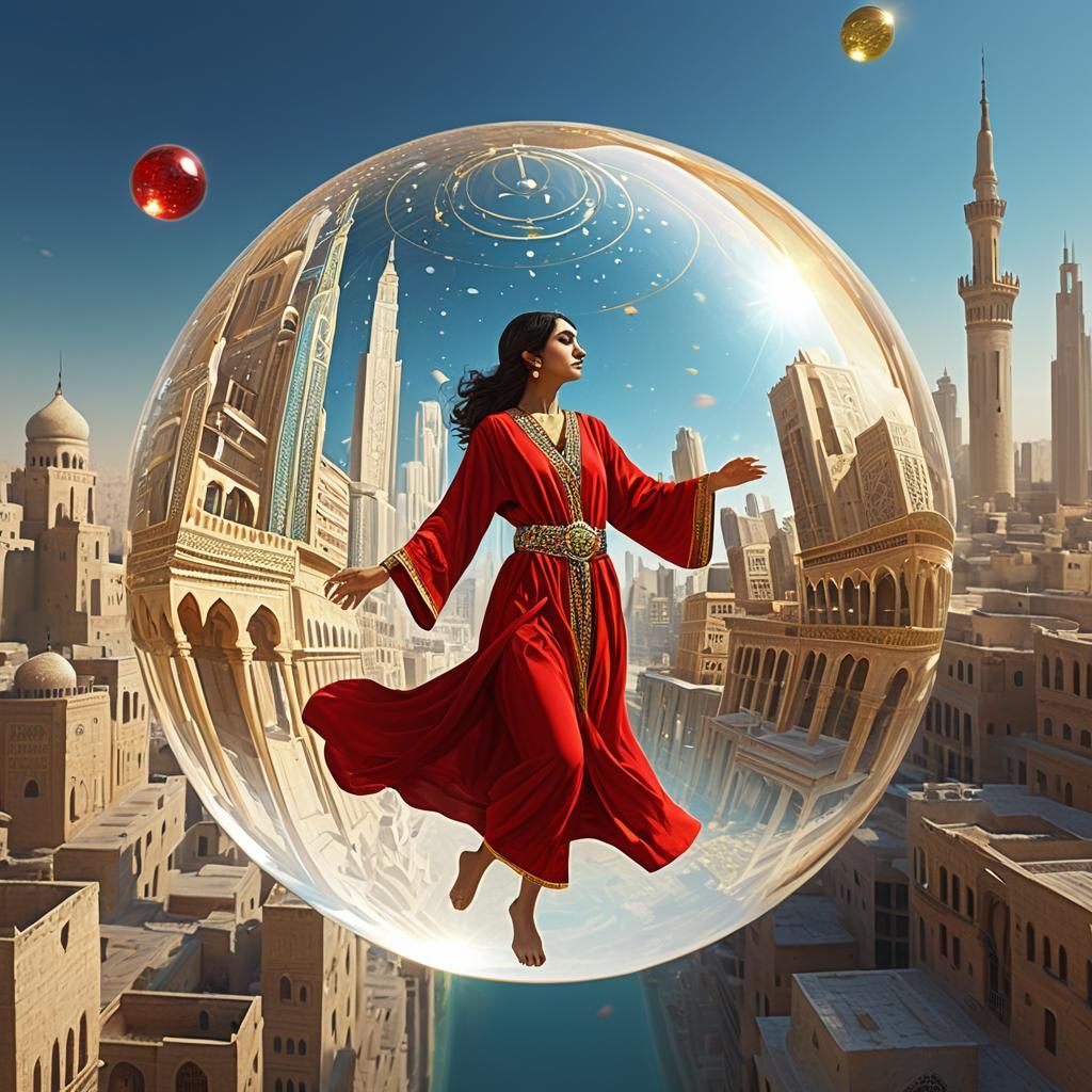 Woman Drifting in Futuristic Cityscape