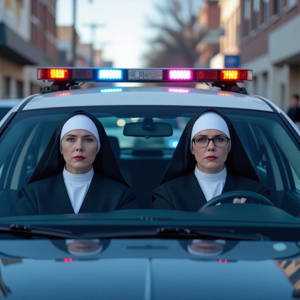 Nuns and Cyborg Police Staring
