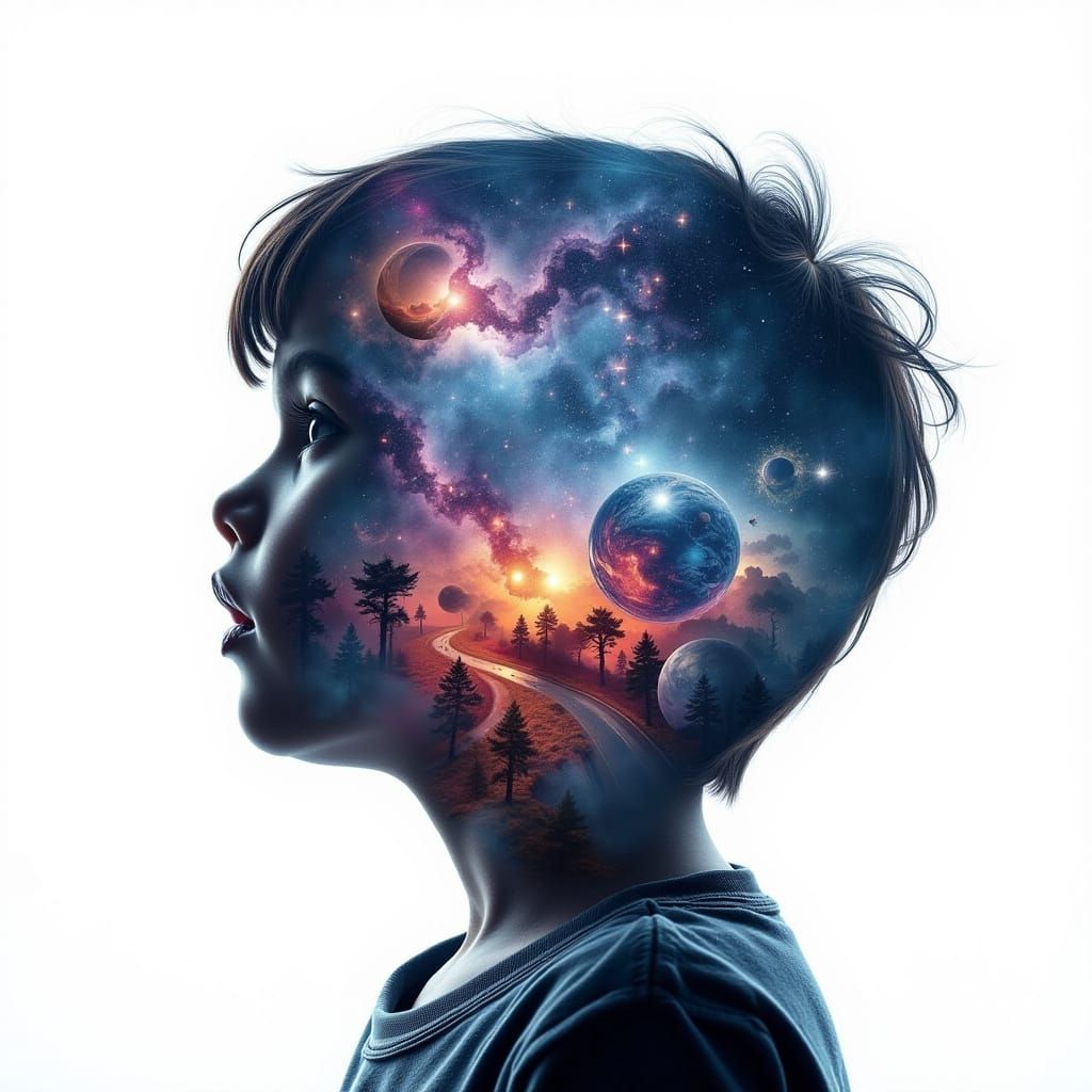Cosmic Child: A Double Exposure Galaxy Portrait