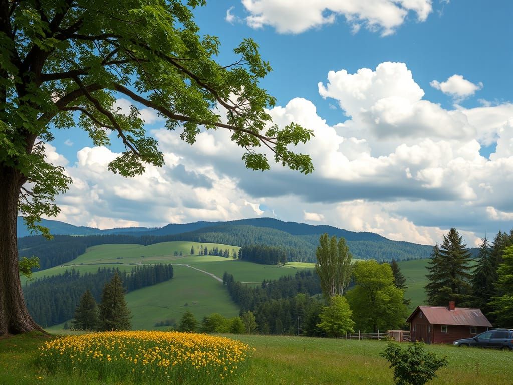 A Vivid Rural Scene in Hyper-Realistic Style