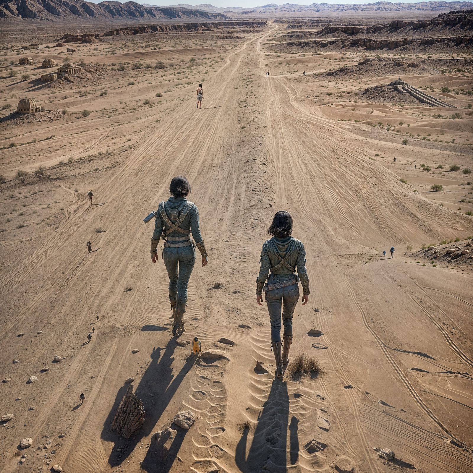 Vault Dweller Walking into Desert Sunset