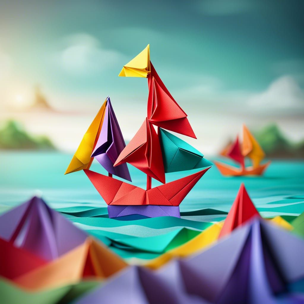 Origami Ship Sails the Sea: Digital Art