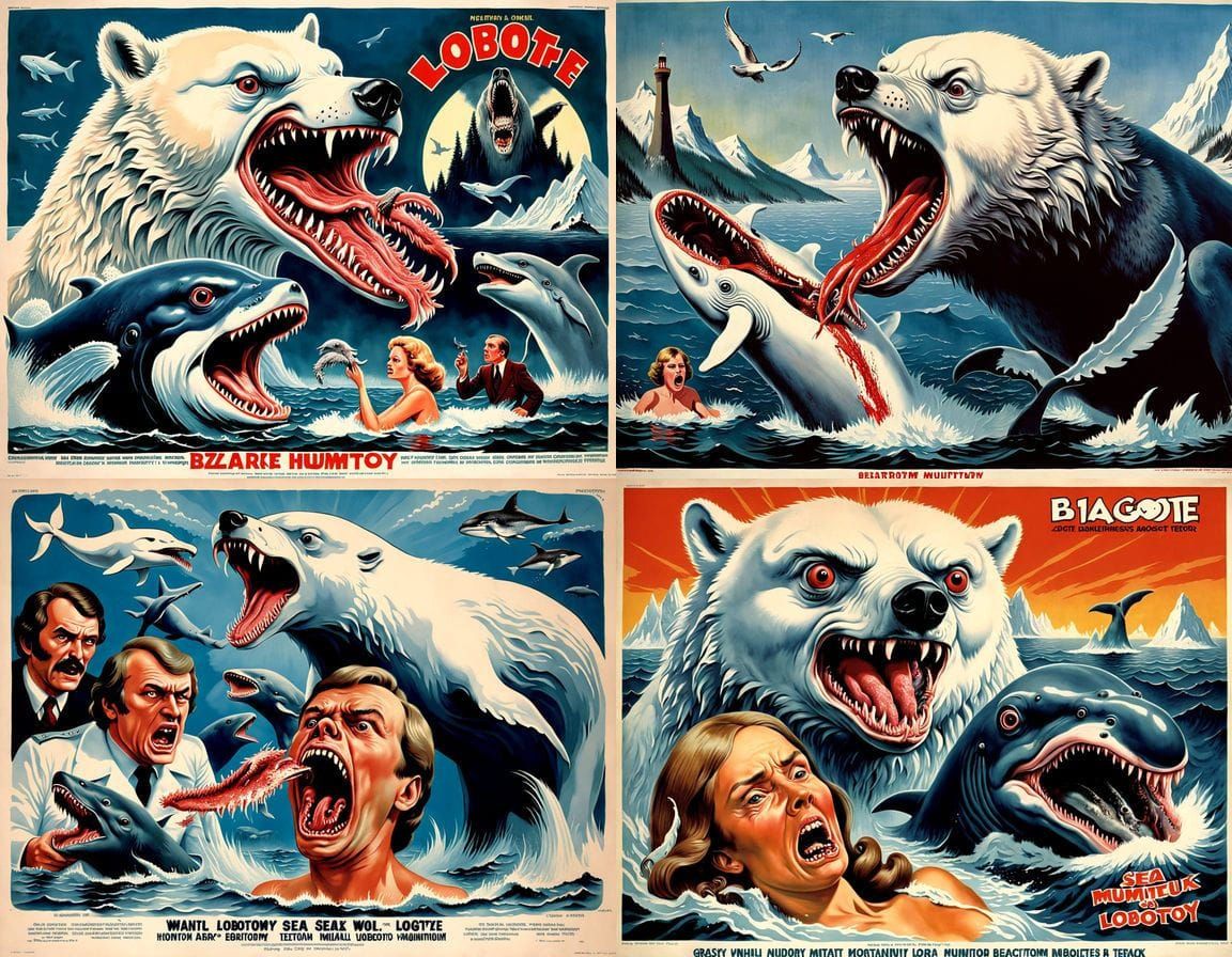 Surreal 1970s-Style Horror Poster of Mutant Sea Creatures