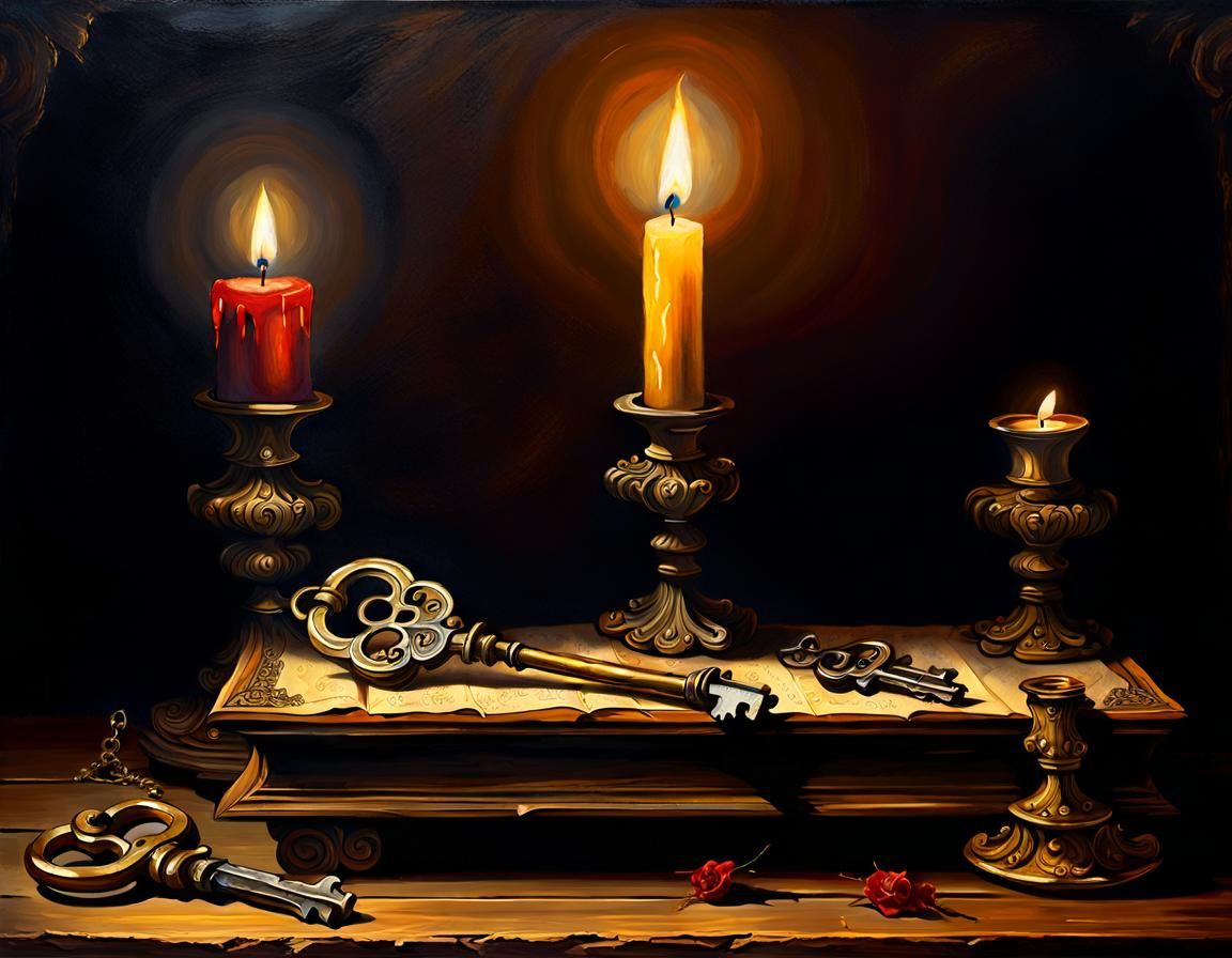 Mystical Key Emitting Smoke: Gothic Oil Painting