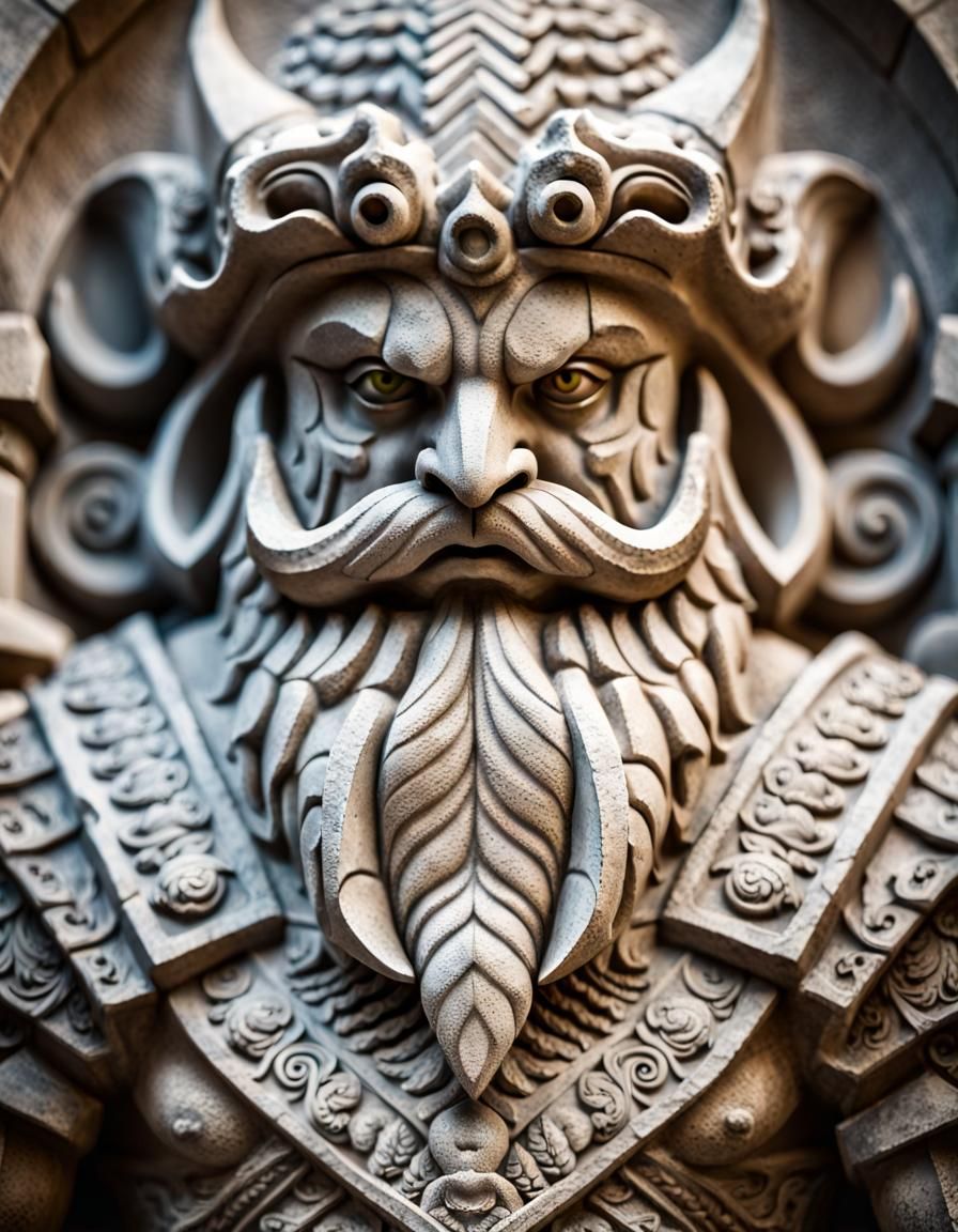 Bearded Stone Gargoyle Warrior Carving in Concrete