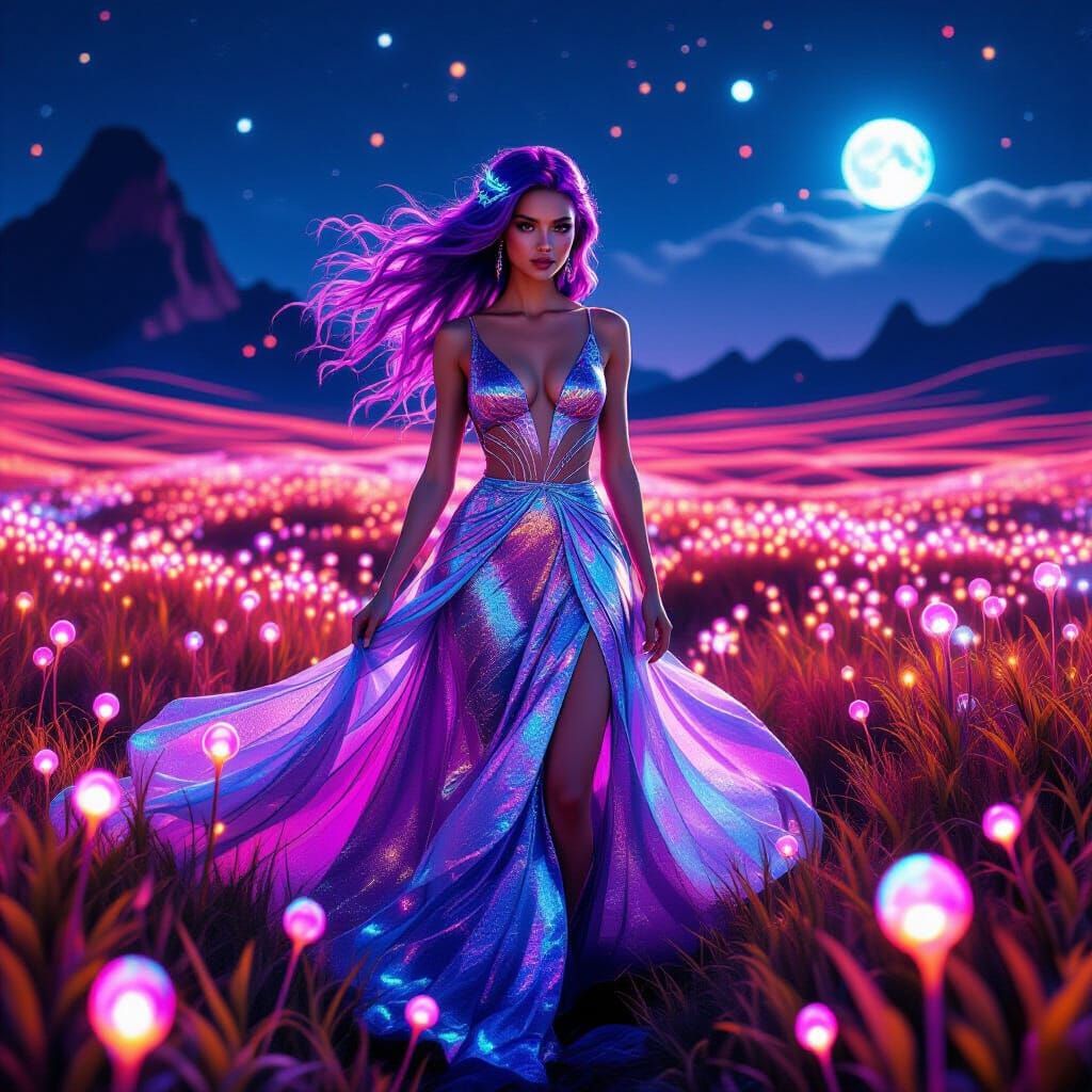 Woman with Purple Hair on Alien Planet