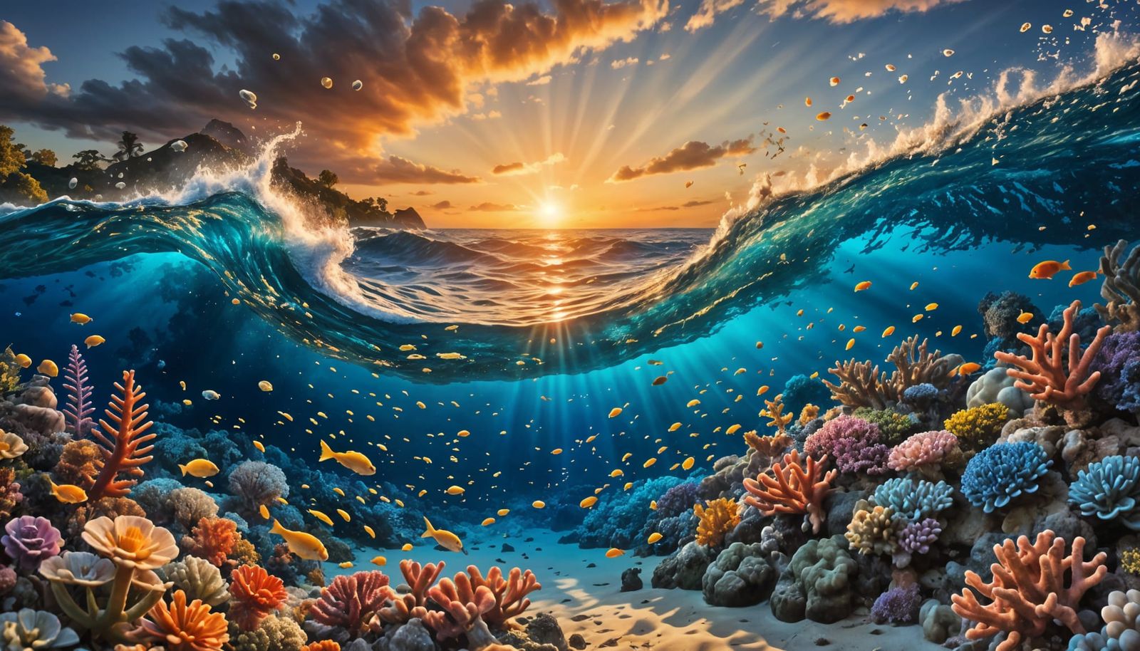 Underwater World Cross-Section with Vibrant Island