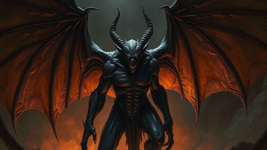 Ancient Demon with Batlike Wings in Dark Fantasy Style