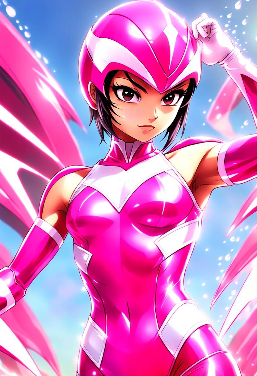 Pink Power Ranger in Anime Style, Close-Up