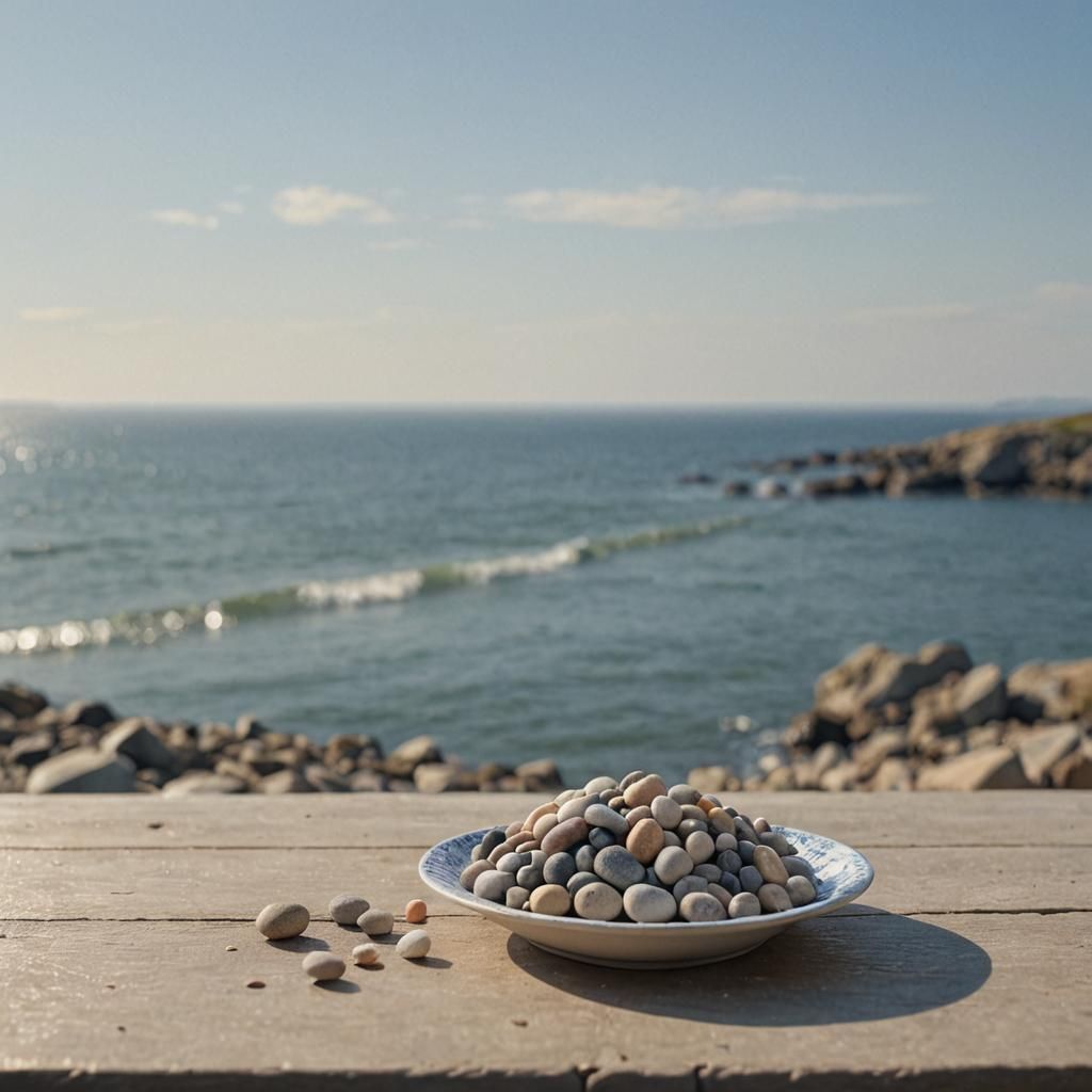Pebble Dish with Distant Sea View, Photorealistic
