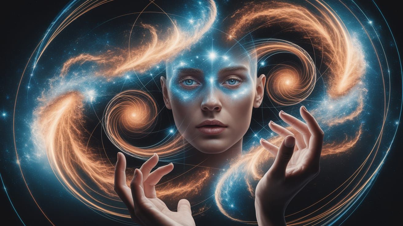 Surreal Cosmic Portrait in Vibrant Blue and Orange Tones
