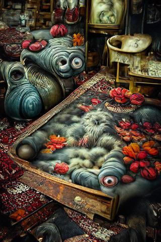 Magical Cute Creatures in Autumnal Turkish Rug Style