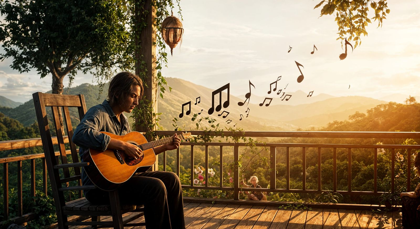 Blues Guitarist Double Exposure: Veranda Sundown