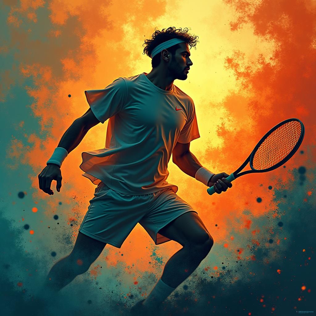 Dynamic Tennis Player Silhouette with Fantasy Background