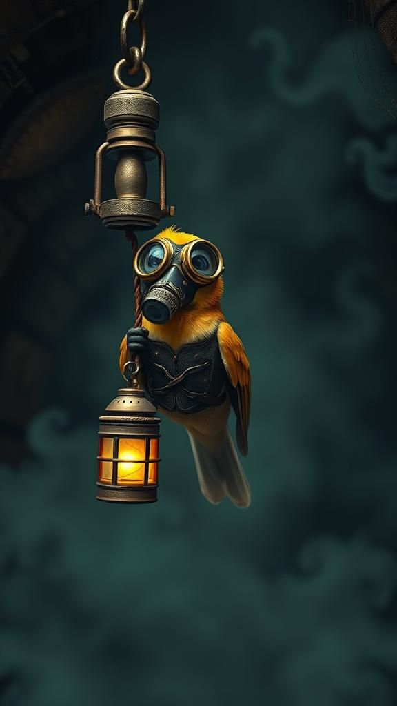 Steampunk Canary in Victorian Mine Shaft