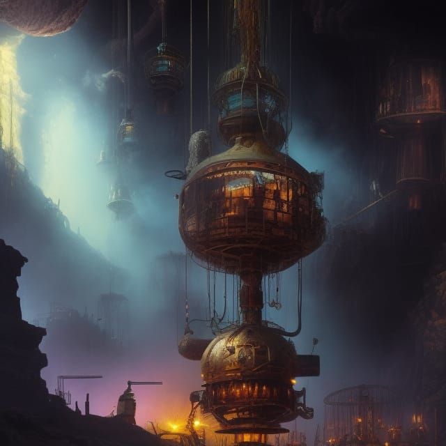 Psychedelic Steampunk Canary in a Mine Shaft