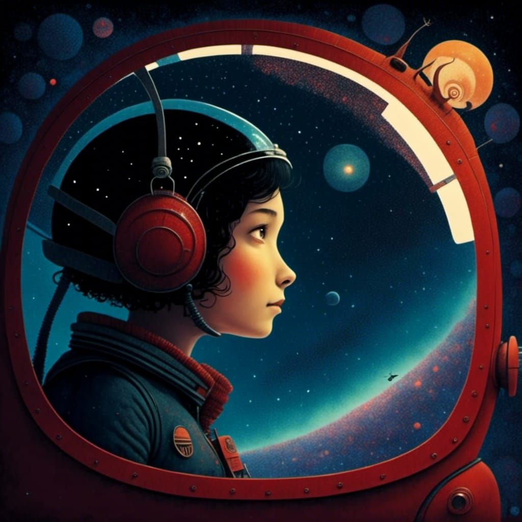 Pilot Gazing at Distant Galaxy in Glowing Cockpit