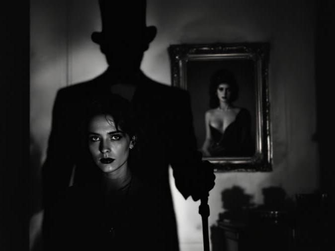 Gothic Horror Portrait: Woman and Man's Shadow