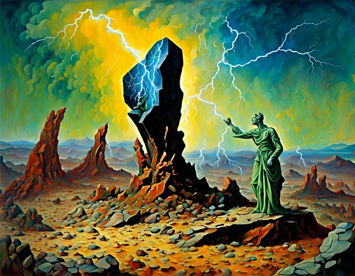 Gods Fight with Lightning in Surreal Desert