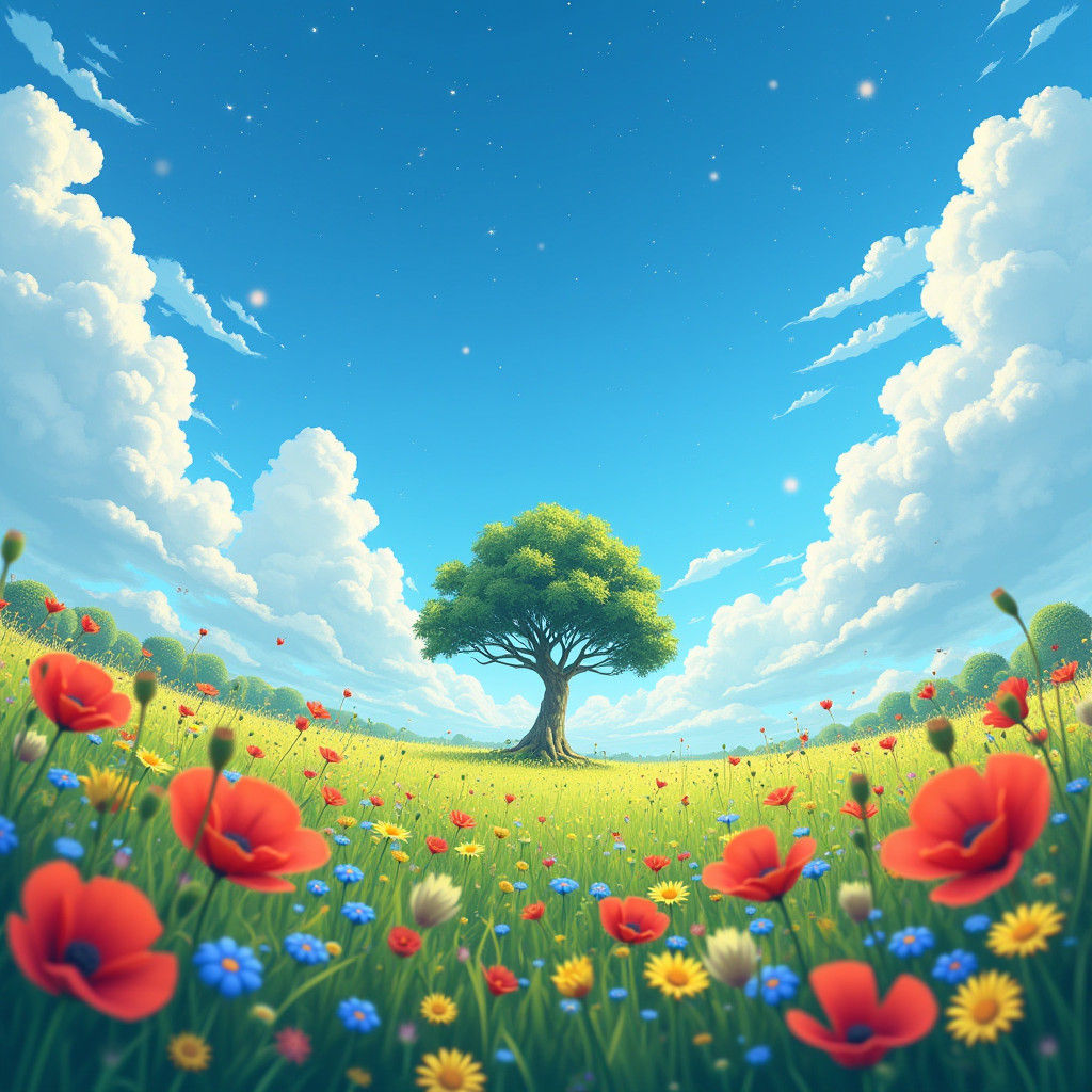 Anime Meadow Wallpaper in Pixar 3D Style