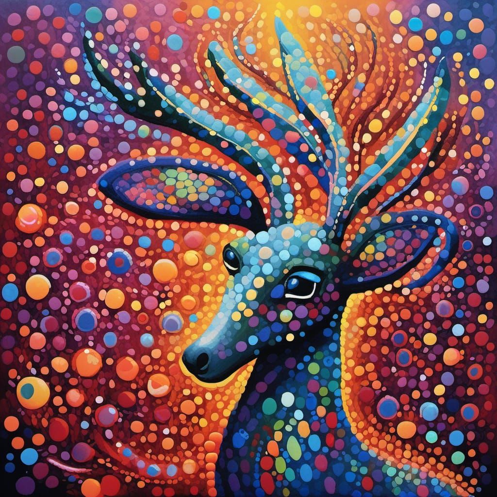 Surreal Kangaroo in Aboriginal Dot Painting Style