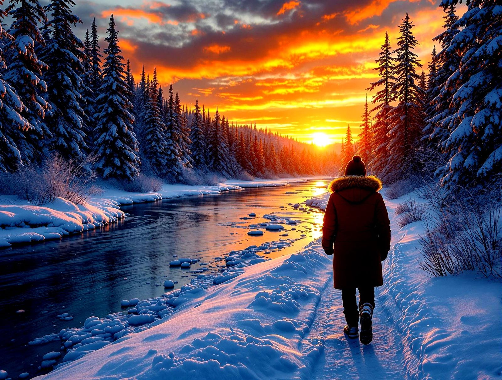 Stunning Winter Landscape at Sunset in Hyperdetailed Panoram...