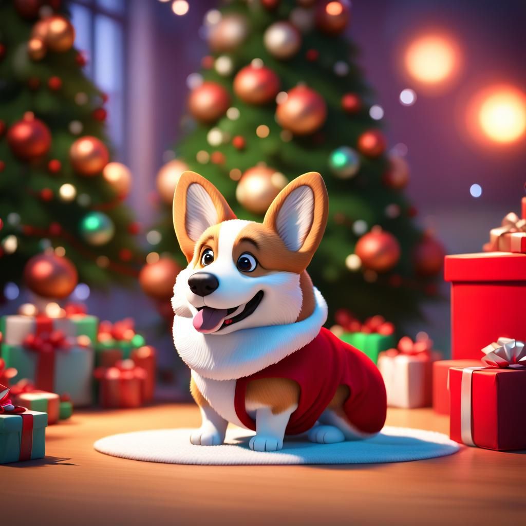 Corgi Claus Delivering Christmas Gifts: 3D Digital Art