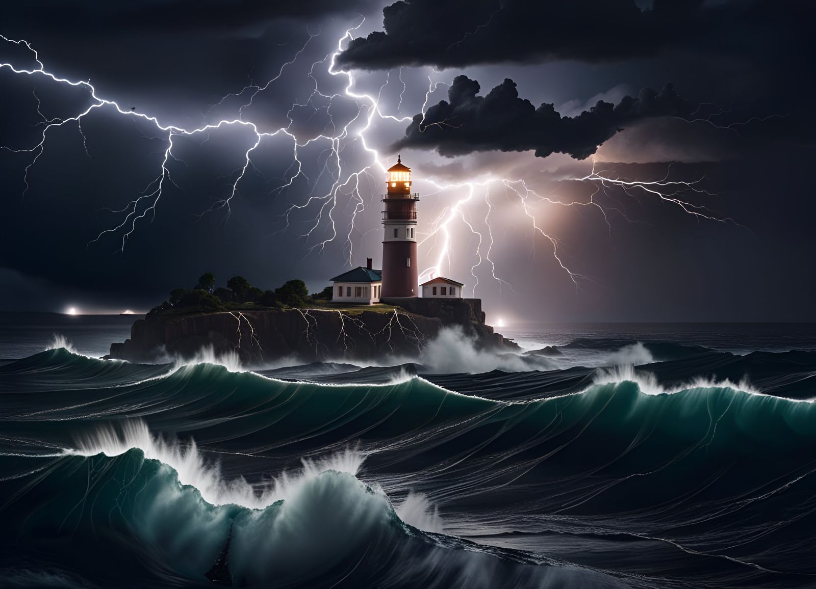 Thunder storm over a lighthouse