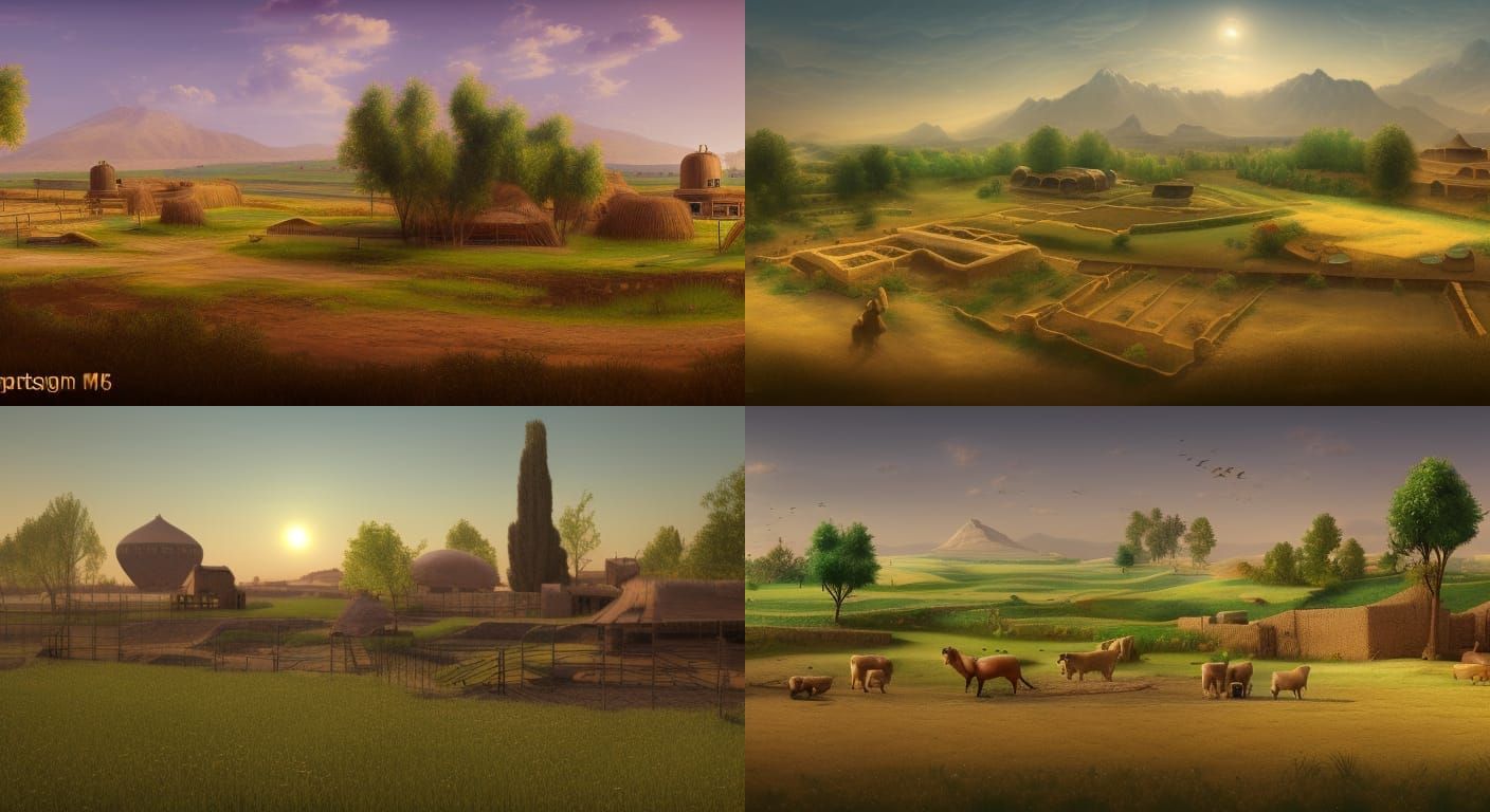 Mesopotamian Village Farm Field in Detailed Matte Painting