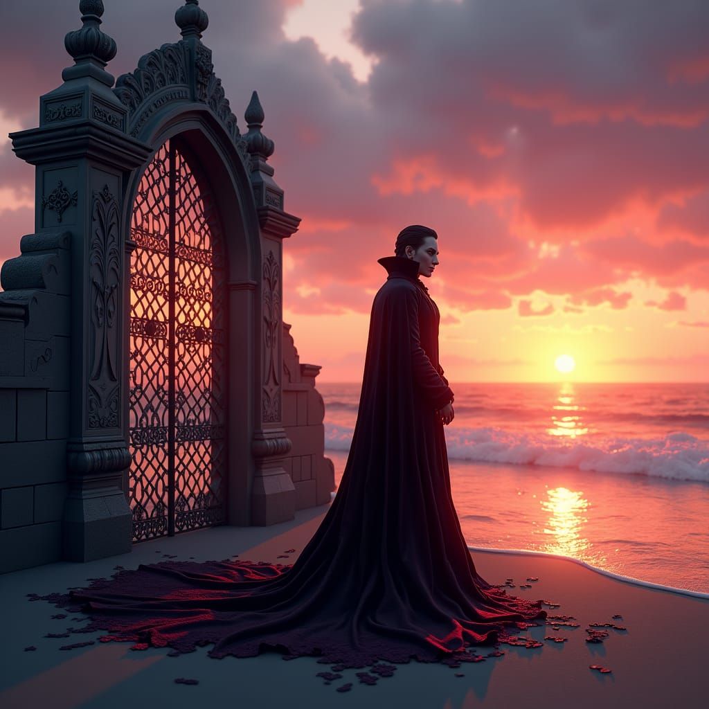 Dracula at Sunset Beach: 3D Anime Art