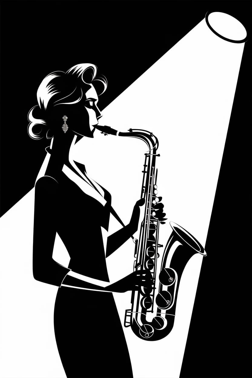 Film Noir Saxophone Player in Black and White
