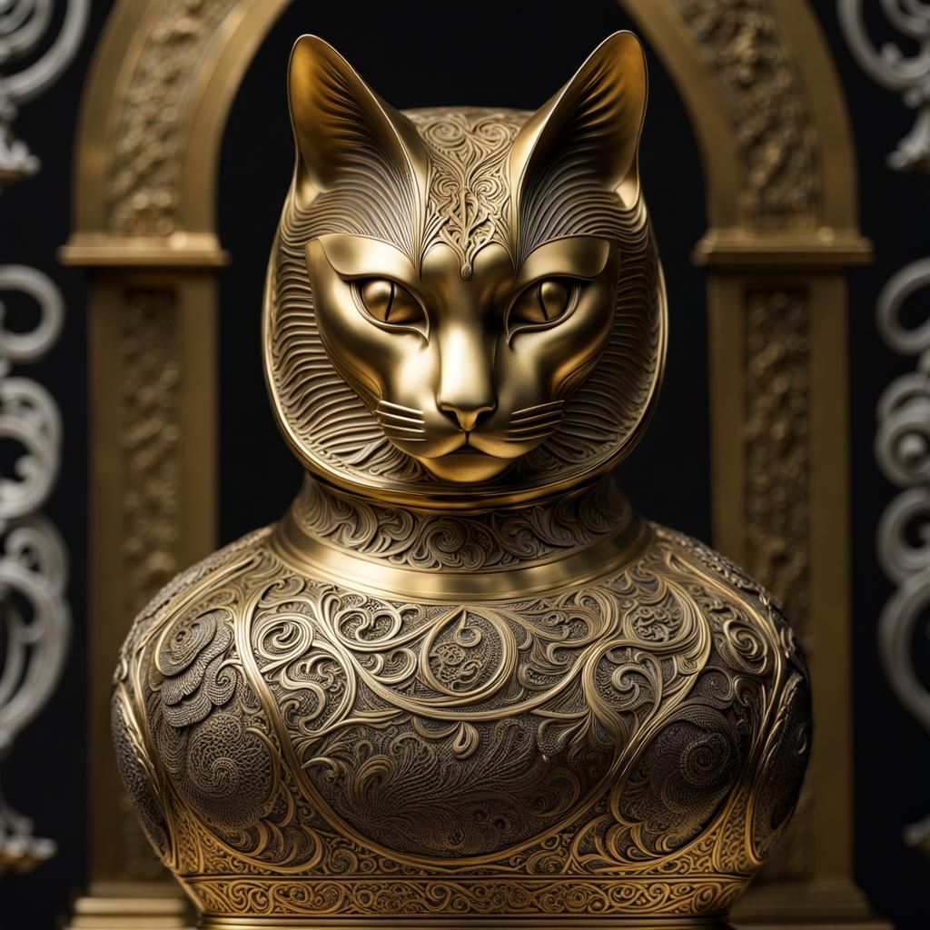 Brass Funerary Urn with Cat: Mystical Constructivism