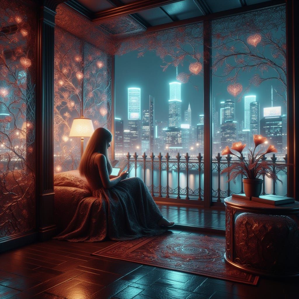 Cyberpunk Reader in Glitch Art Style