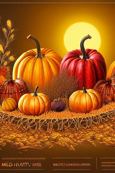 Detailed Autumn Harvest Still Life in Deep Colors