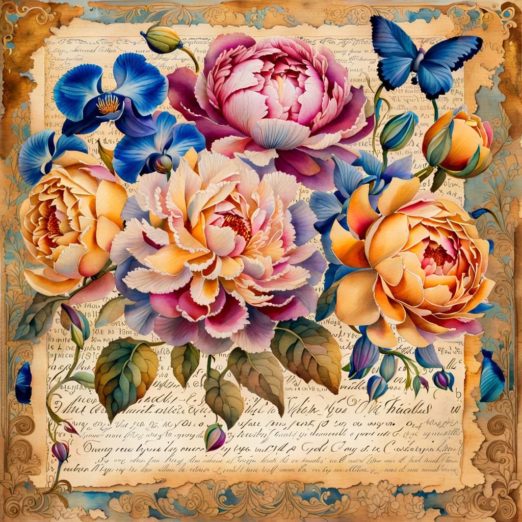 Watercolor Floral "Thank You" on Vintage Paper