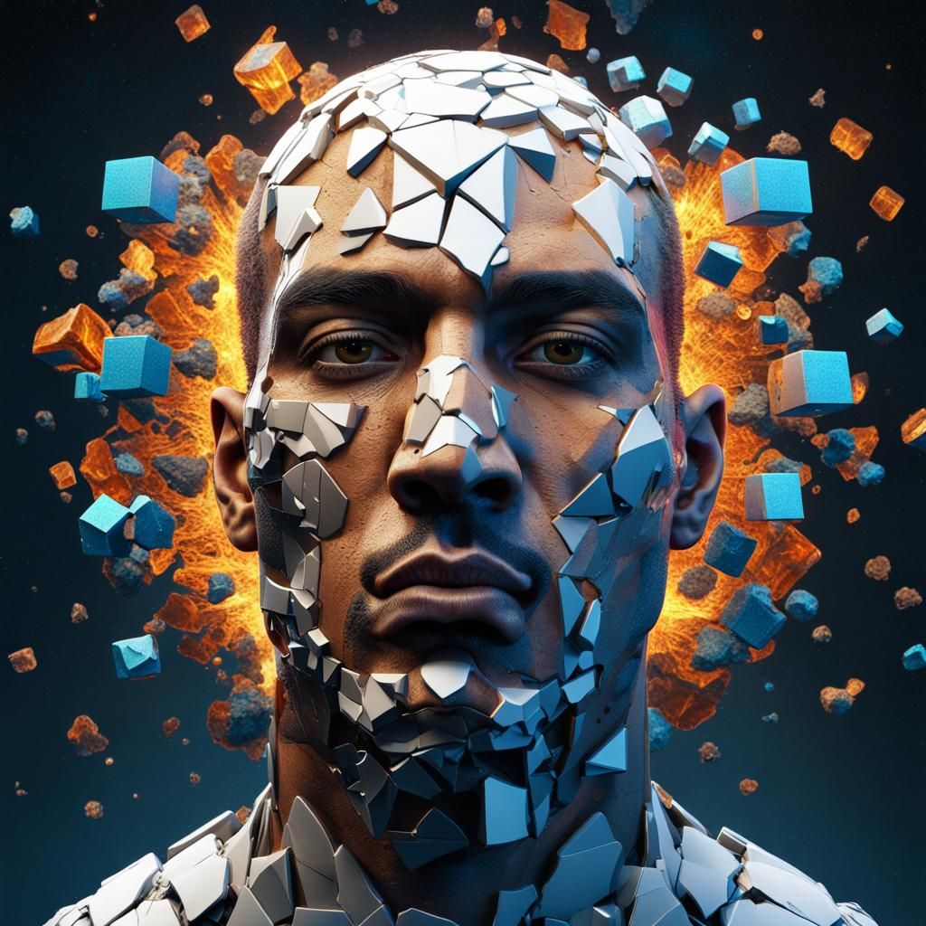 Surreal Fragmented Portrait in Vibrant Colors