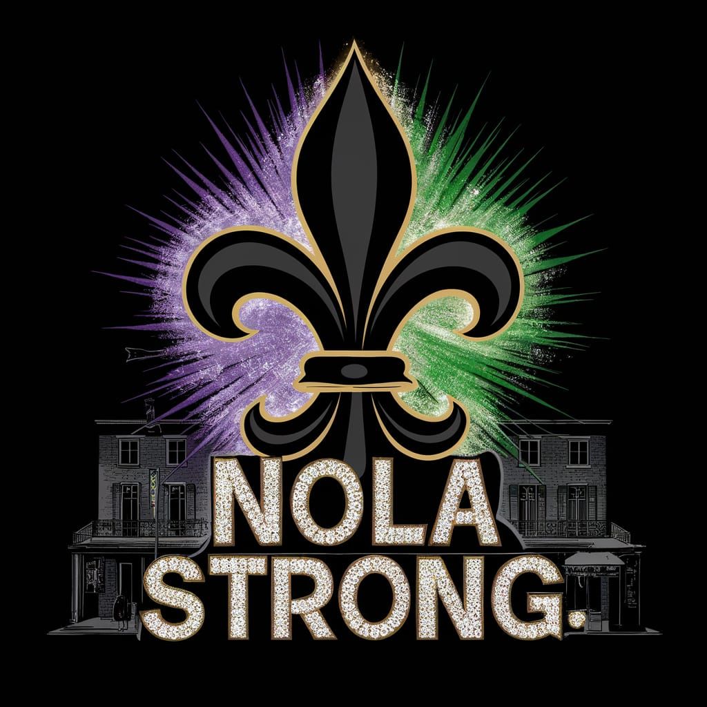 NOLA Strong Fleur de Lis in Vibrant Colors and Gold Accents