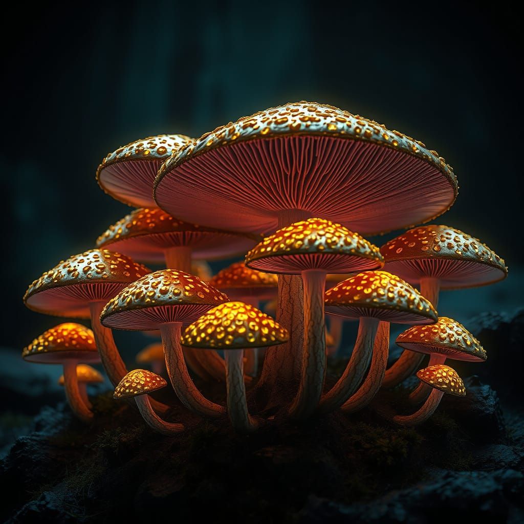 Mystical Vintage Mushrooms in Golden Hues