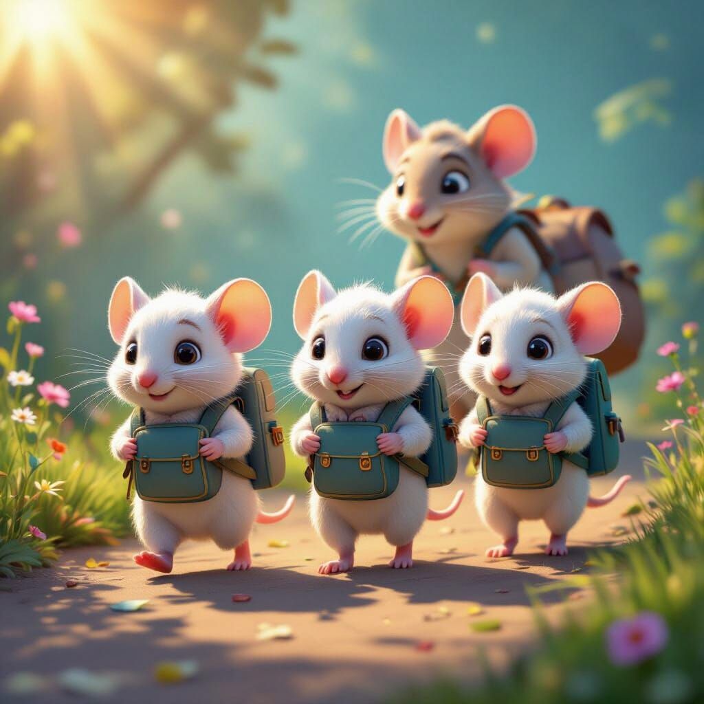 Adorable White Mice Head to School in Pixar Style