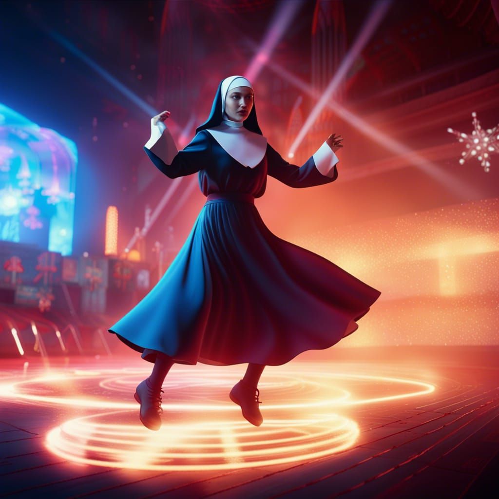 Nun Dancing at a Disco: Detailed Matte Painting