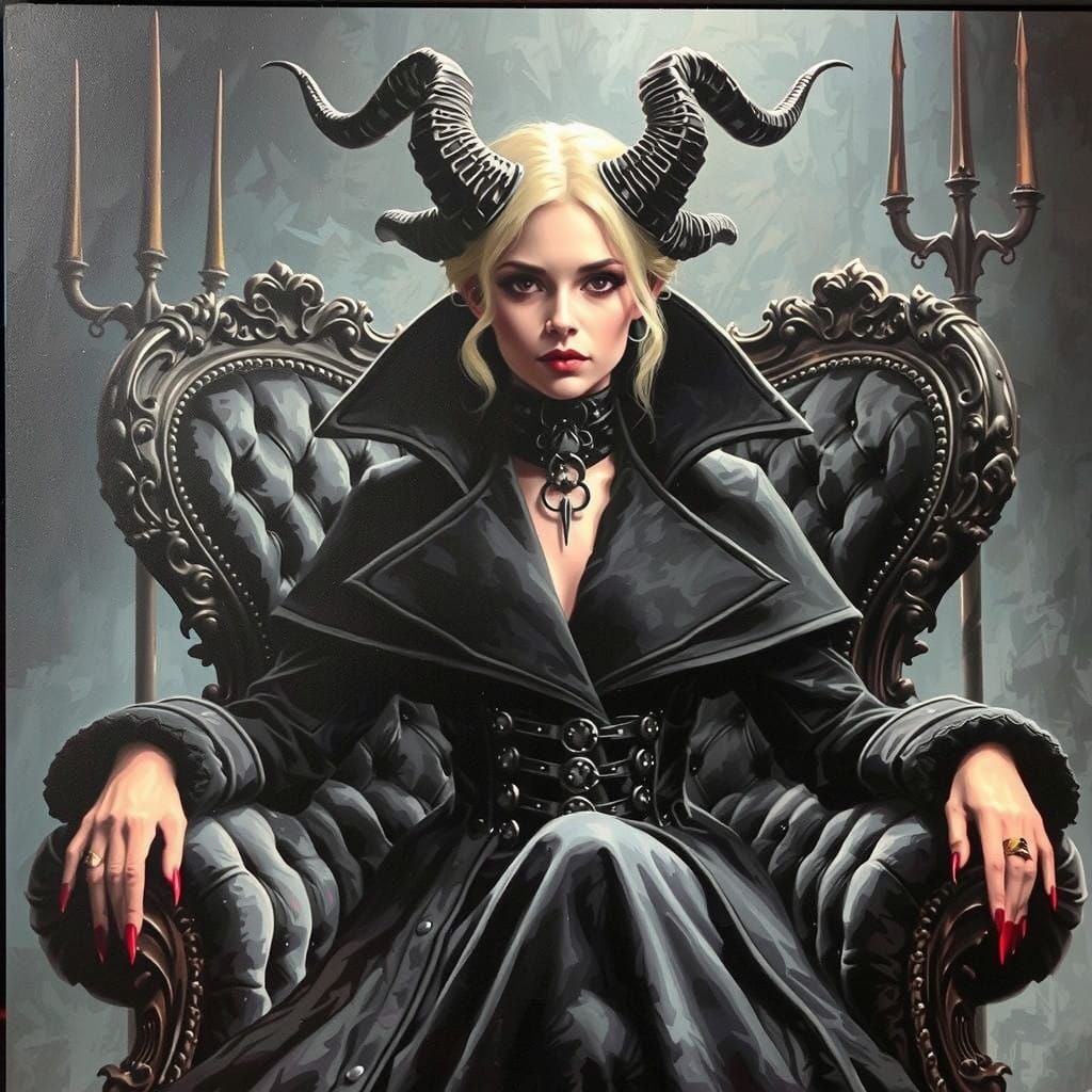 Seductive Female Arch Demon in Velvet Chair