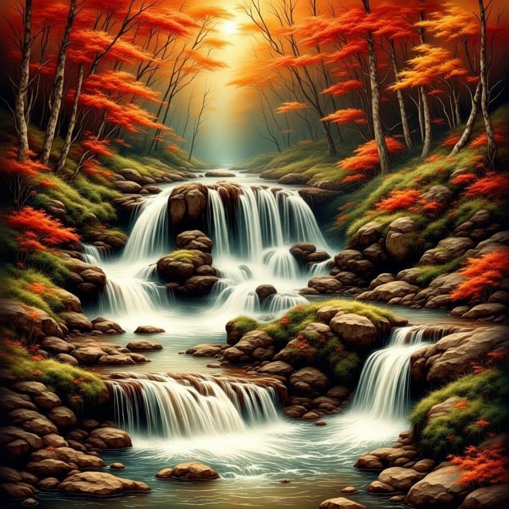 Art Nouveau Nymph by Autumn Waterfall