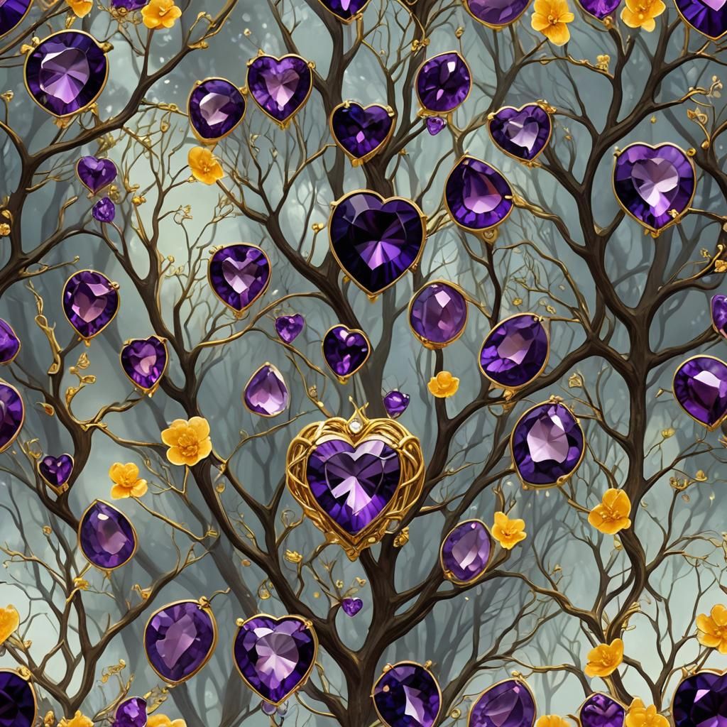 Amethyst Heart Jewel Illuminates Night Forest, Anime Art