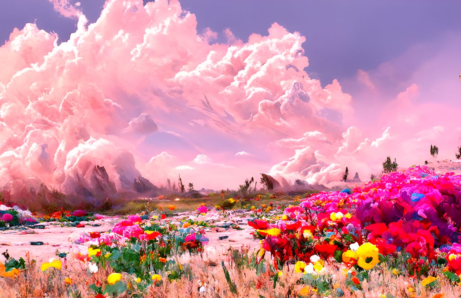Flower Petal Storm Over Wasteland, Romanticism Style