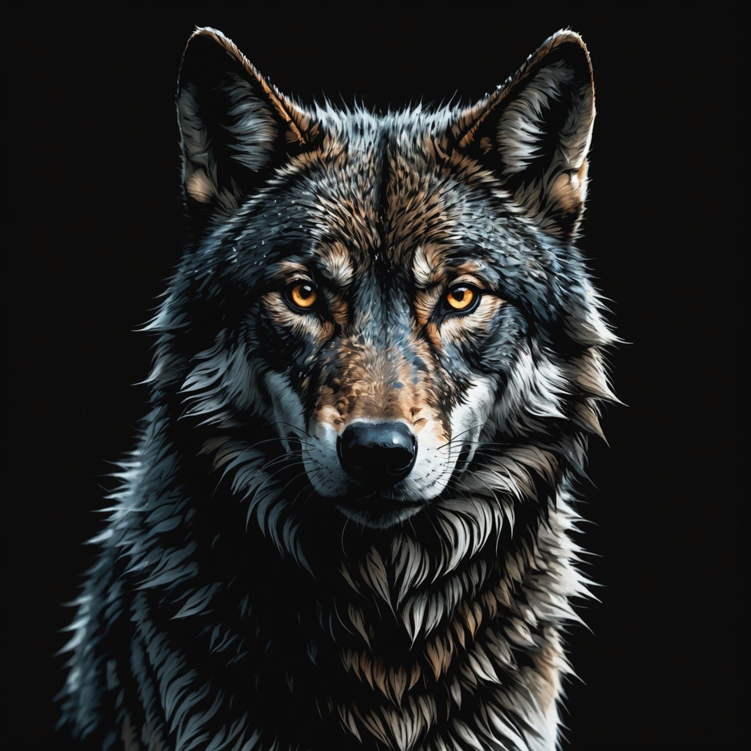 Abstract Wolf Portrait in Digital Art Style