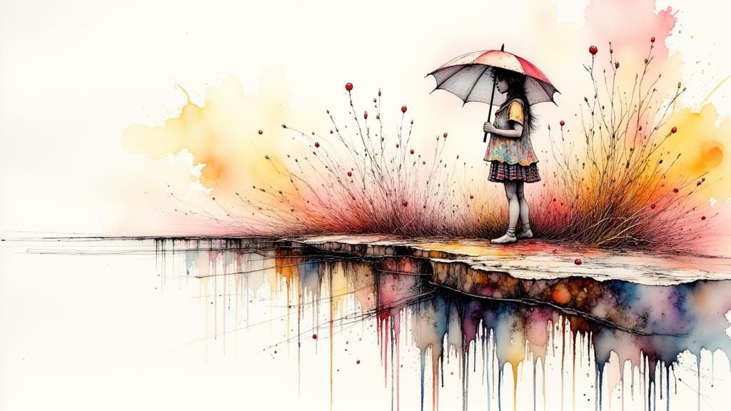 Surreal Watercolour with Crosshatching and Ink Lines