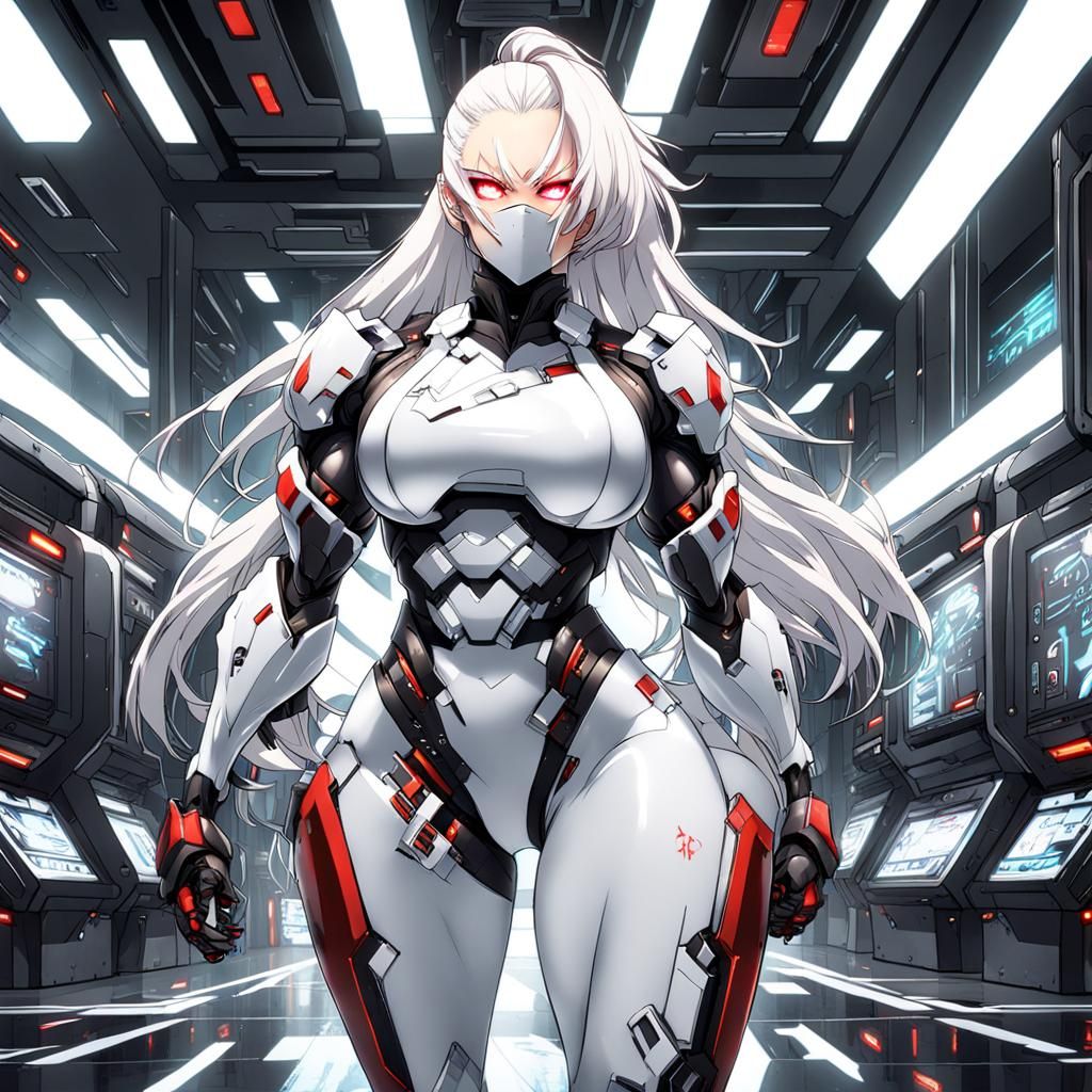 Anime Cyborg Girl in Futuristic Lab